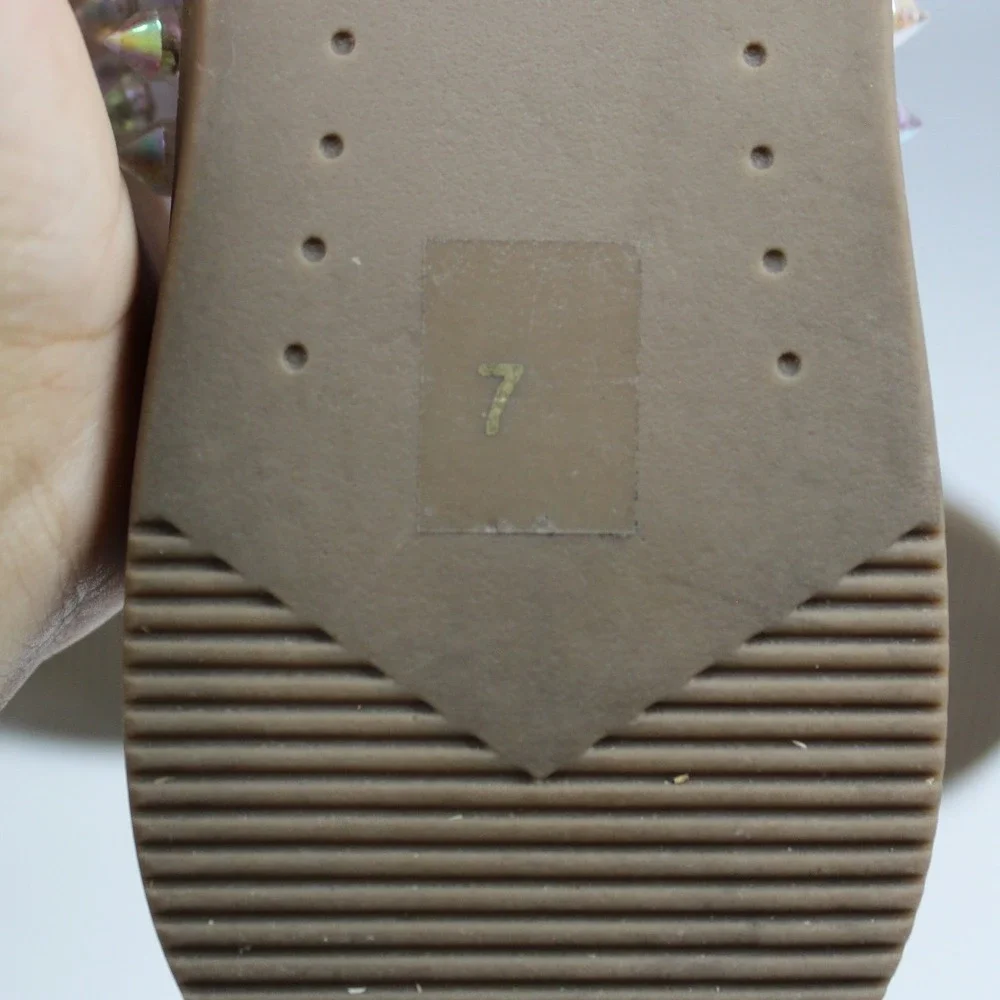 Steve Madden Iridescent Studded Clear Strap Sandals with Tan Footbed